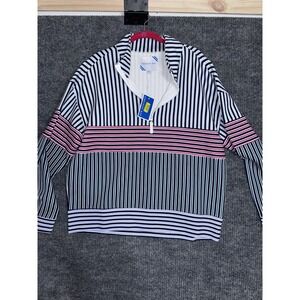 Addison Bay Varsity Quarter Zip Pullover Multi Navy Stripe XL Women's